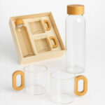 bambu kapaklı cam matara bardak set